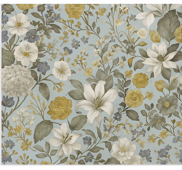 Papel de parede para sala de jantar flores em tom oliva - TenStickers