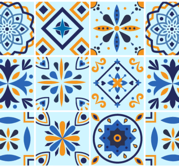 Papel de parede para cozinha com motivo de azulejos tradicionais - TenStickers