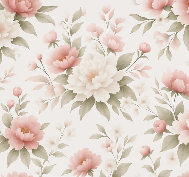 Papel de parede para sala peônia rosa branca floral - TenStickers