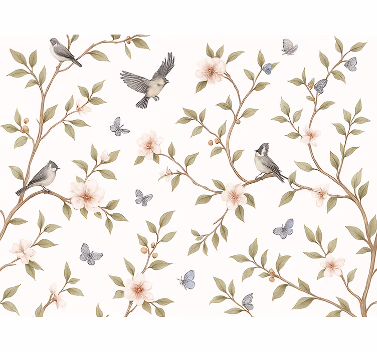 Papel de parede pássaros flor de cerejeira vintage - TenStickers