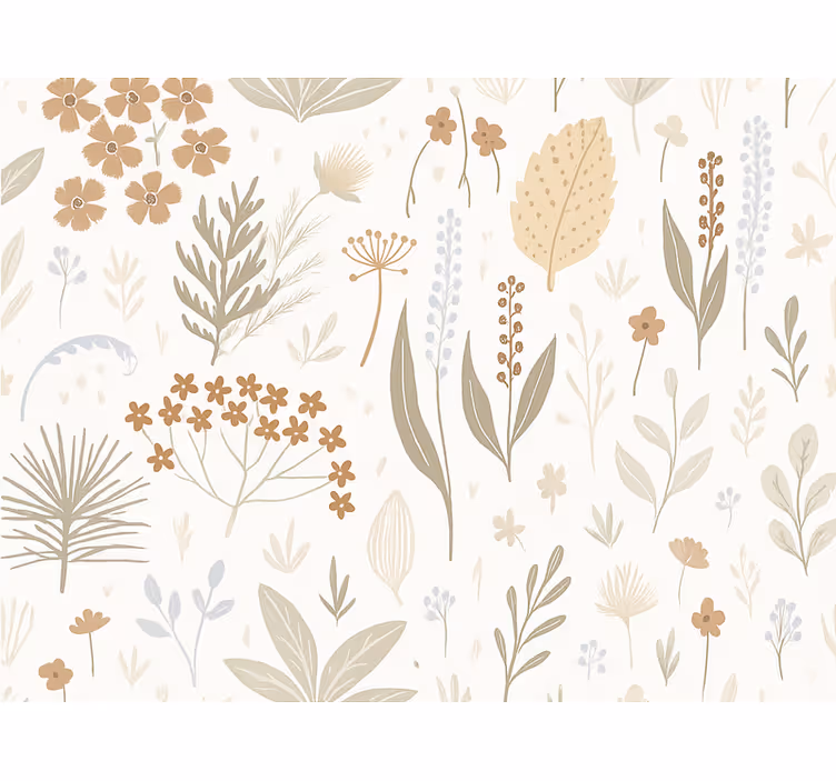 Papel de parede folhas flores silvestres em tons terrosos - TenStickers