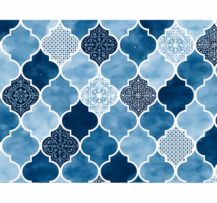 Papel de parede azulejo aquarela azul marroquina - TenStickers