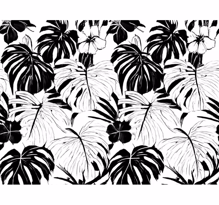 Papel de parede para sala folhas de palmeira preto e branco - TenStickers