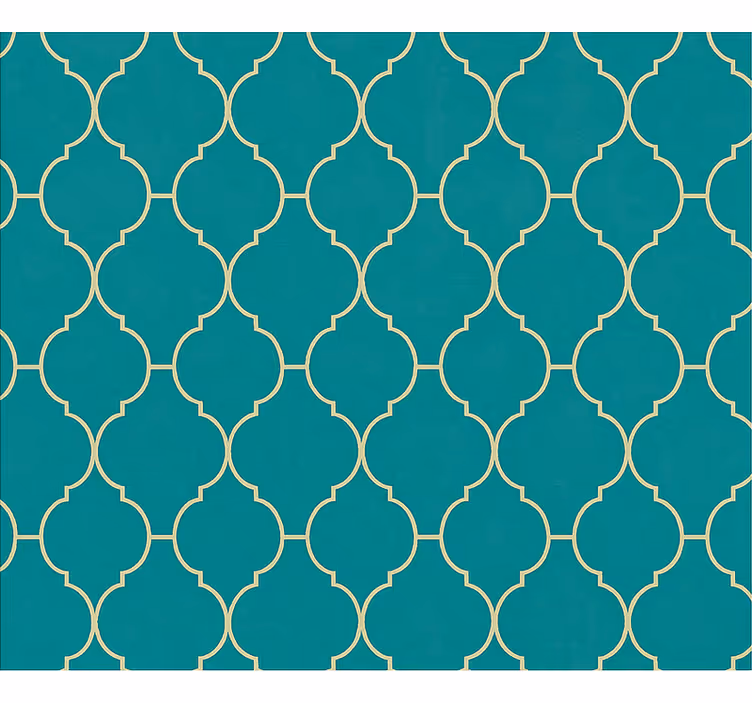 Papel de parede para sala com padrão dourado e turquesa - TenStickers