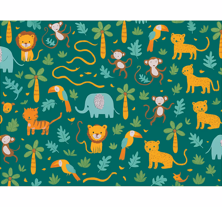 Papel de parede infantil com design simples de selva fofo - TenStickers