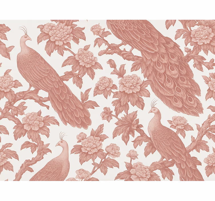 Papel de parede quarto de casal padrão de pavões rosas - TenStickers