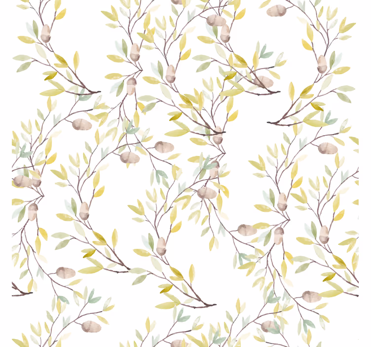 Papel de parede flores padrão de folhas verdes aquareladas - TenStickers