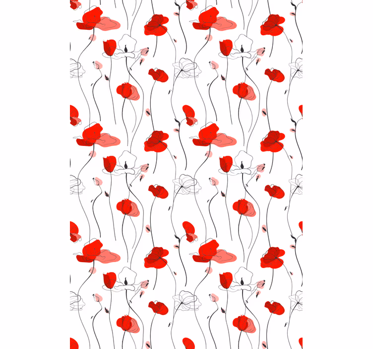 Papel de parede flores desenho de papoulas - TenStickers