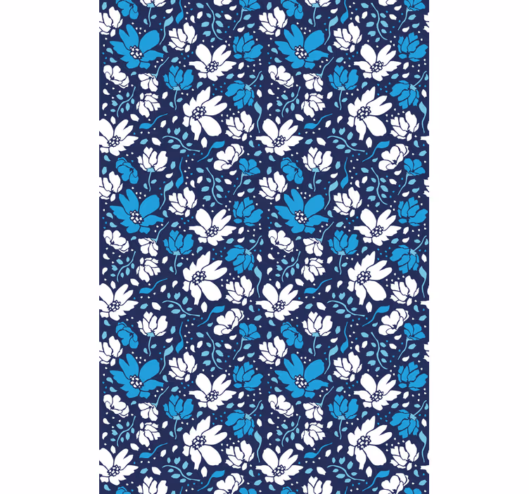 Papel de parede floral com margaridas brancas em fundo azul - TenStickers