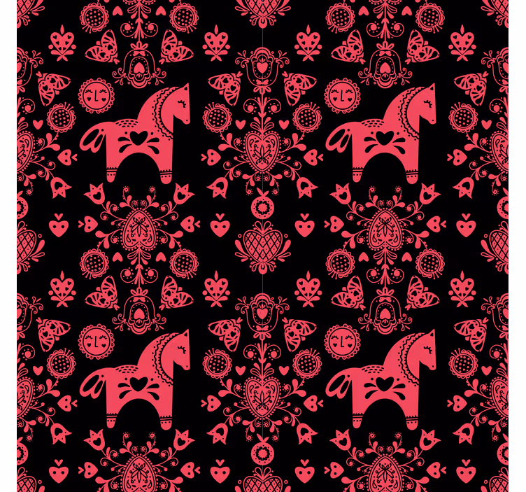 Papel de parede floral com ilustração de cavalo folclórico - TenStickers