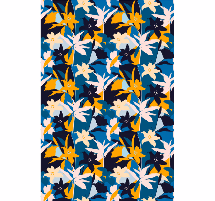 Papel de parede floral lírios brancos sobre fundo azul - TenStickers