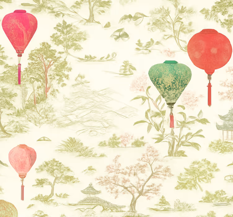 Papel de parede para quarto paisagem chinesa oriental - TenStickers