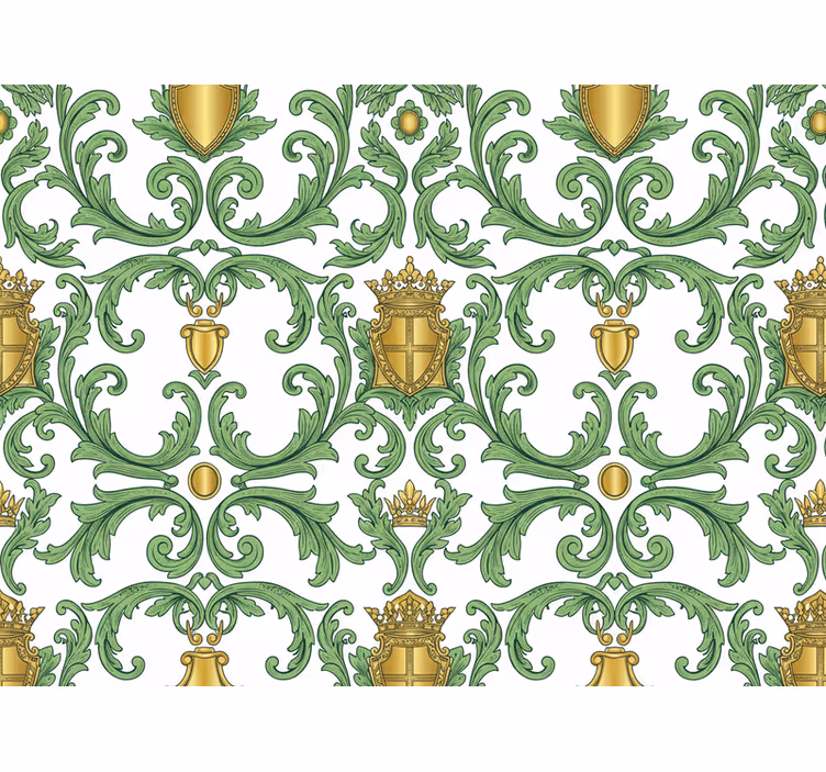 Papel de parede barroco verde e dourado ornamental - TenStickers