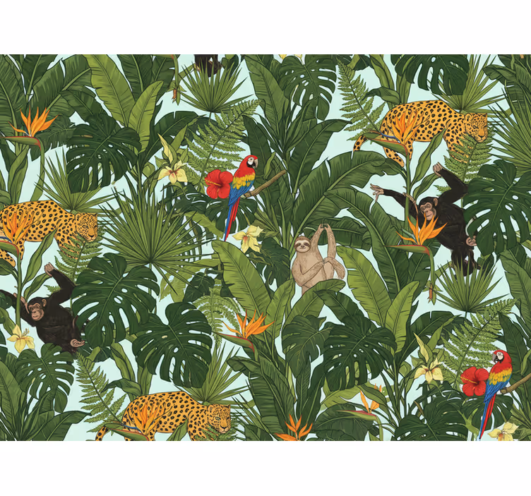 Papel de parede selva com animais tropicais - TenStickers
