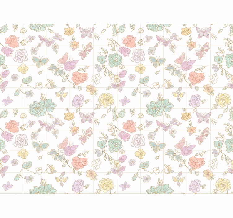 Papel de parede flores borboleta em cores suaves - TenStickers