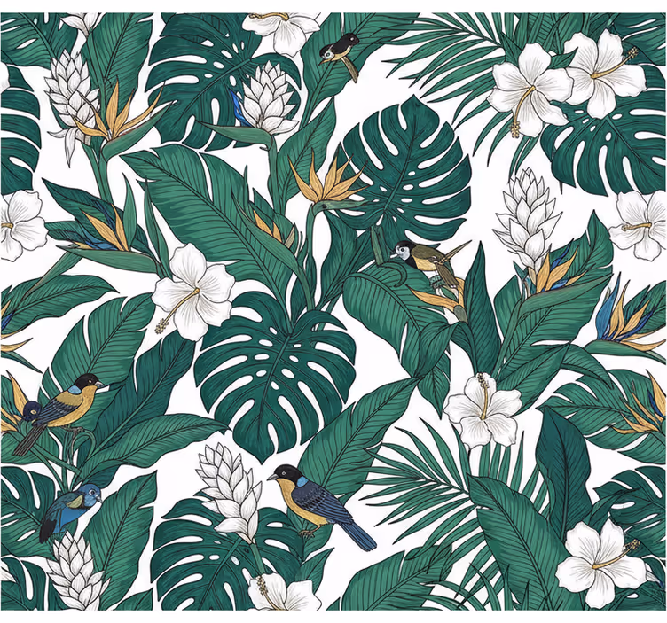 Papel de parede flores design verde petróleo selva - TenStickers