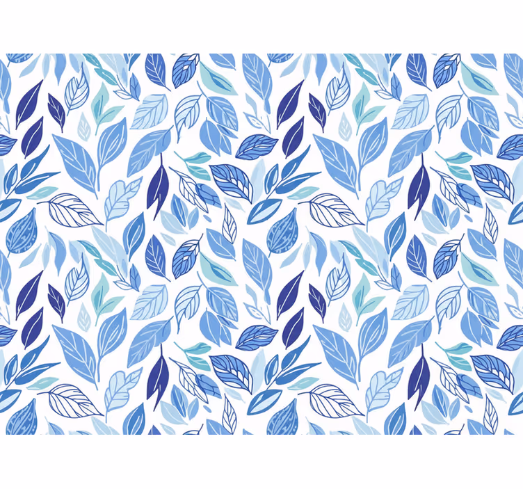 Papel de parede flores folhas desenhadas em azul - TenStickers