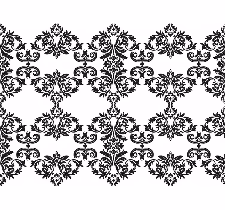 Papel de parede barroco com padrão floral damasco preto - TenStickers