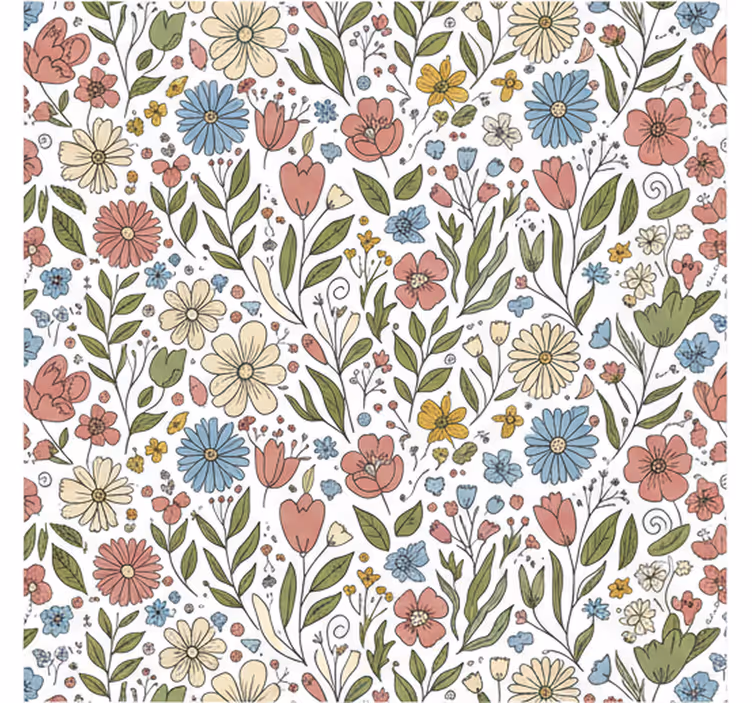 Papel de parede folhas flores desenhadas - TenStickers