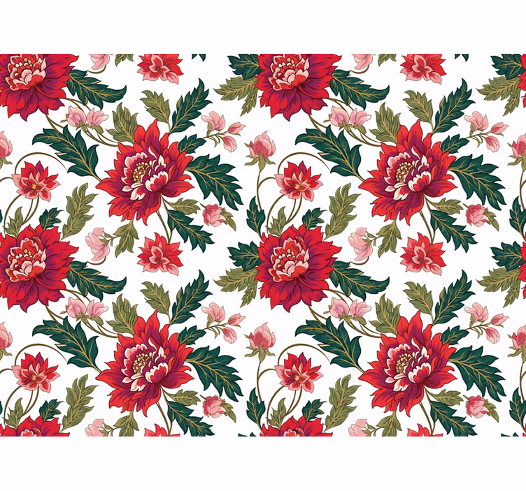 Papel de parede folhas sinfonia floral vermelha - TenStickers