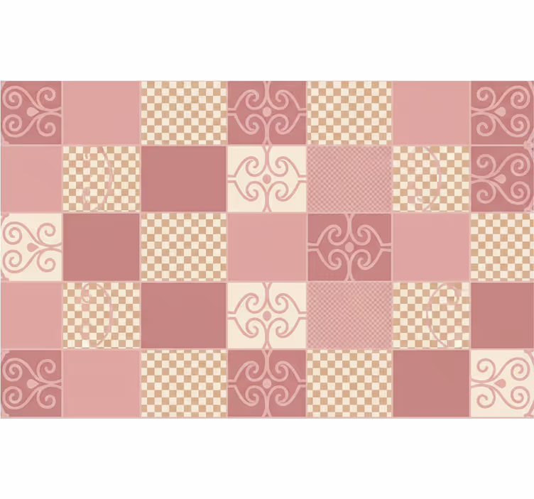 Papel de parede geométrico design xadrez vintage rosa - TenStickers
