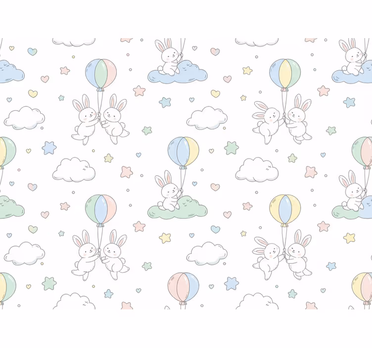 Papel de parede infantil com coelhos e balões - TenStickers