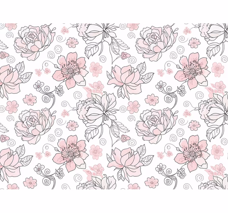 Papel de parede folhas design floral preto e rosa - TenStickers