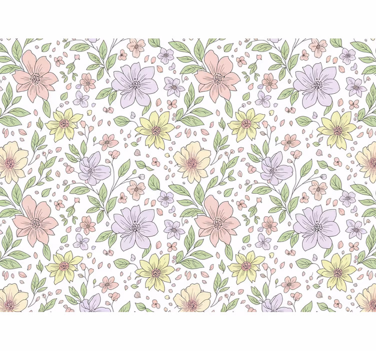 Papel de parede folhas flores em cores suaves - TenStickers