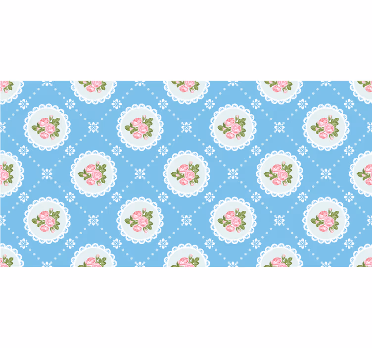 Papel de parede azul com padrão de renda floral - TenStickers