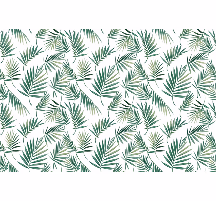 Papel parede branco padrão folhas verdes escandinavo - TenStickers