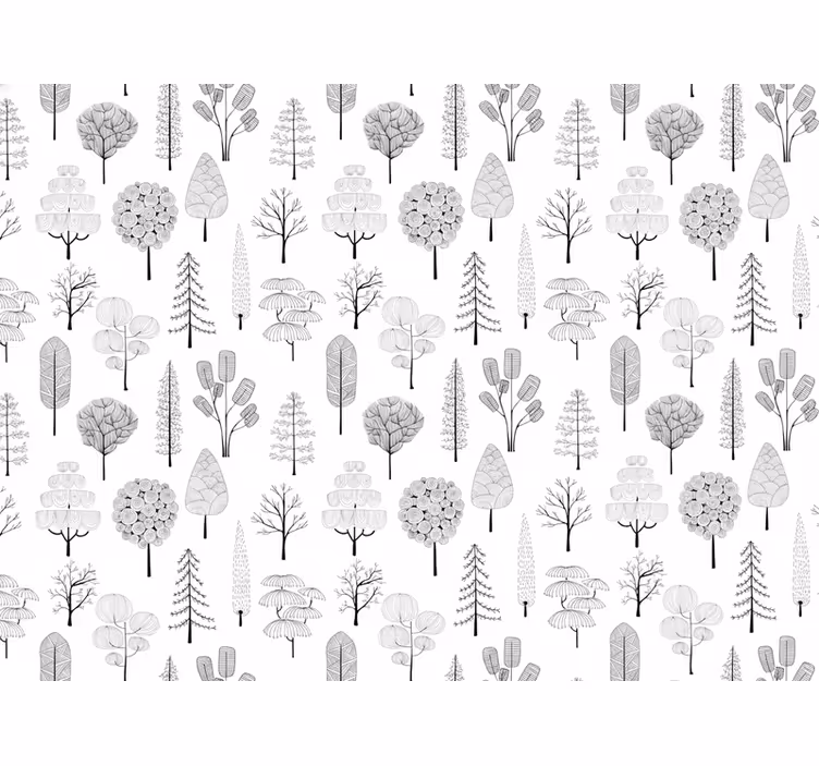 Papel parede branco com padrão de árvores - TenStickers
