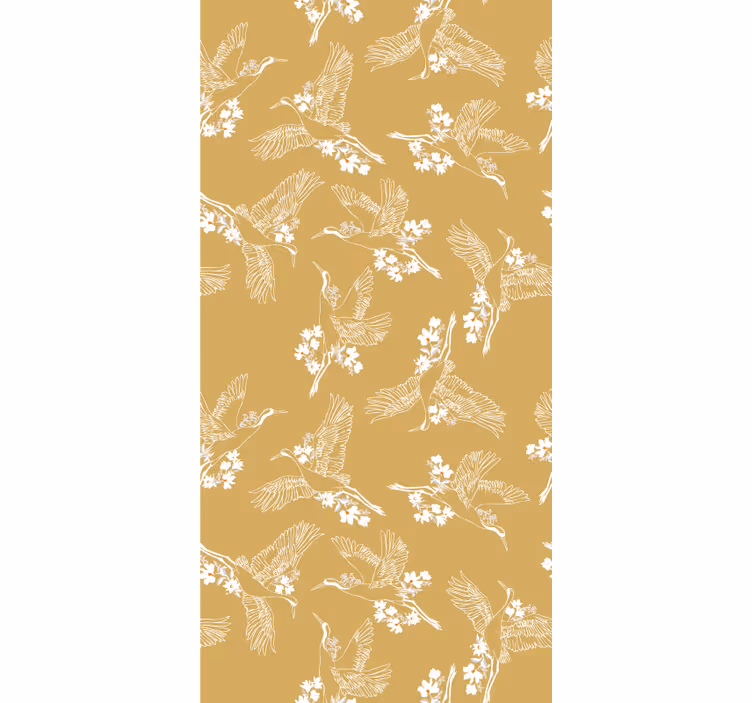 Papel de parede beje flores e pássaros japoneses - TenStickers