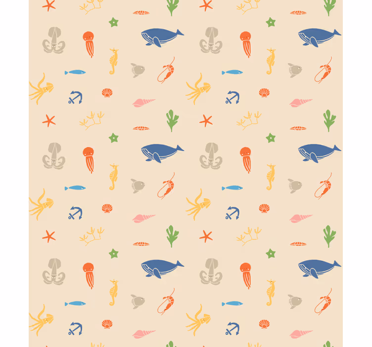 Papel de parede bege com animais marinhos em fundo claro - TenStickers