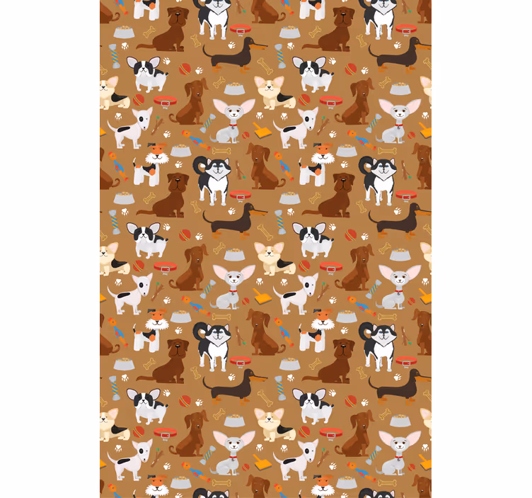 Papel de parede castanho com padrão de cães fofos - TenStickers