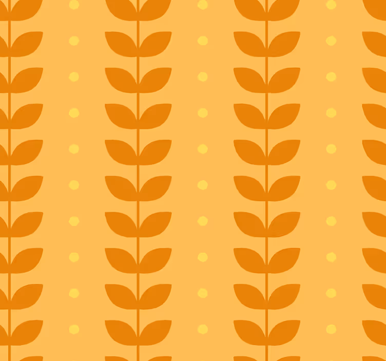 Papel de parede cor de laranja com padrão de folhas - TenStickers