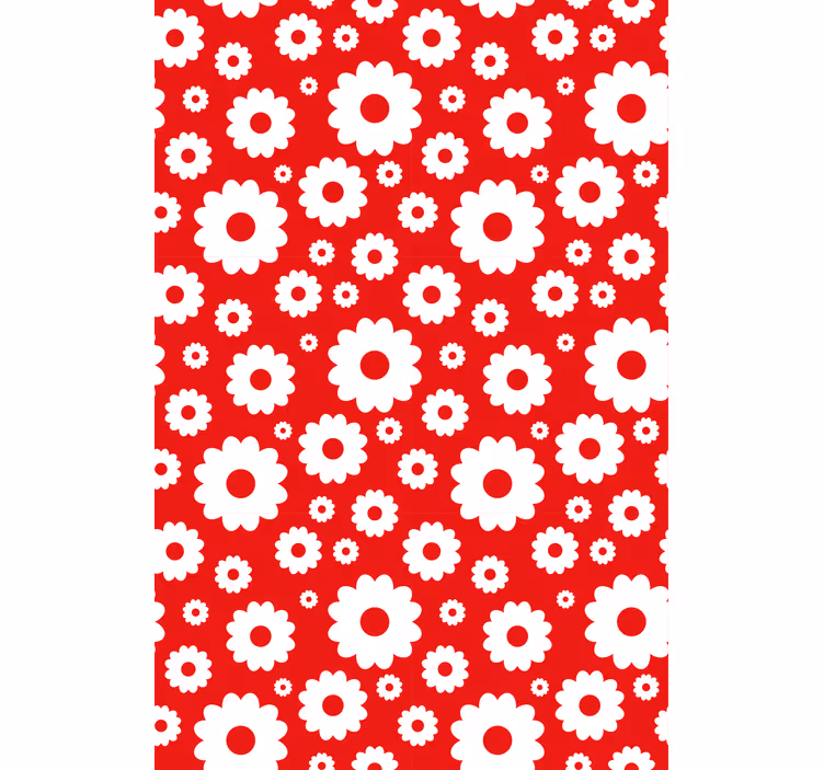 Papel de parede vermelho com margaridas brancas - TenStickers