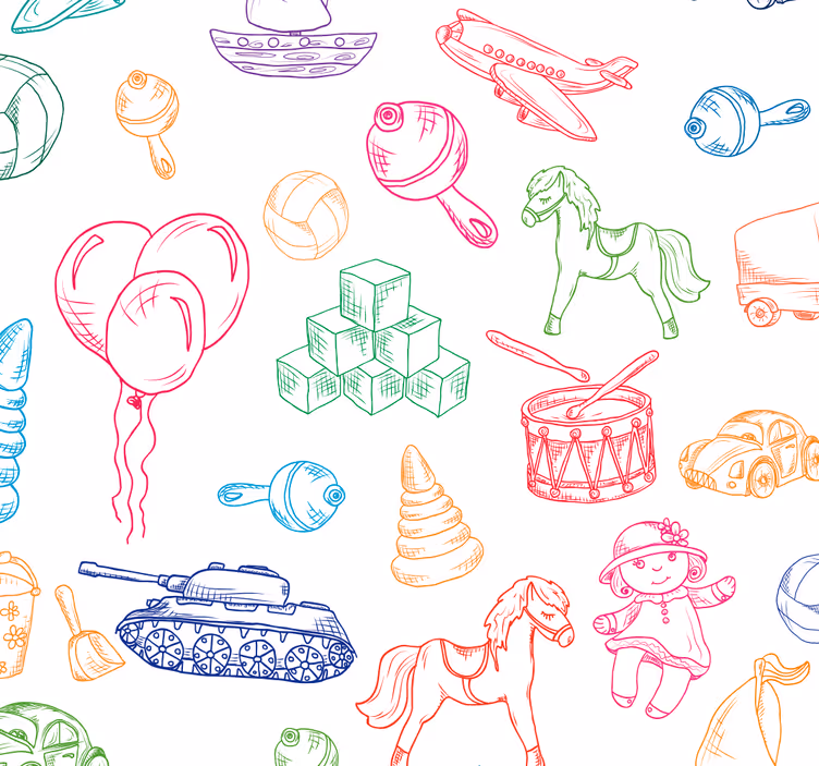 papel de parede infantil padrão de brinquedos multicoloridos - TenStickers