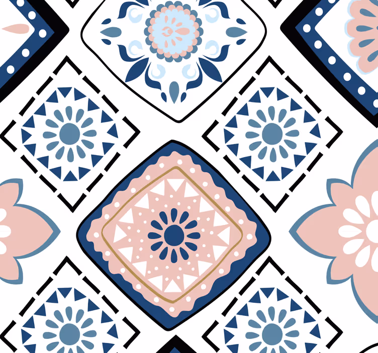 Papel de parede ornamental azulejos florais - TenStickers