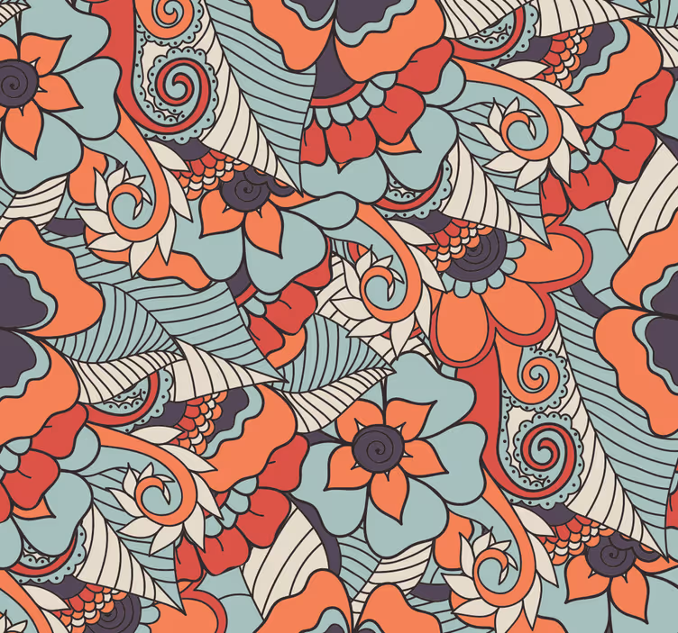 papel de parede floral padrão vibrante - TenStickers