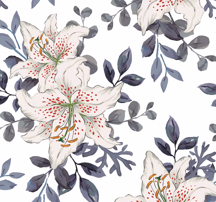 Papel de parede de flores de lírios com pontos vermelhos - TenStickers