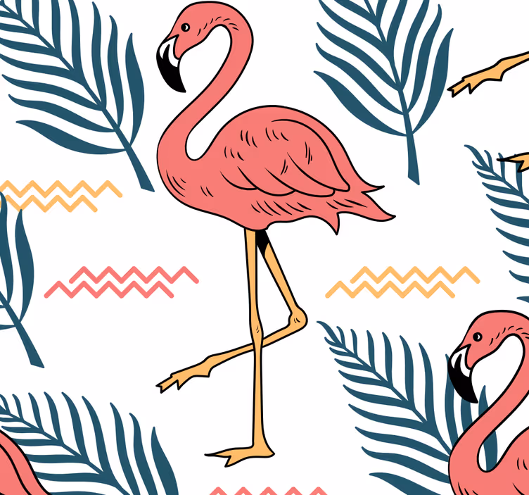Papel de parede de animais Folhas tropicais com flamingos - TenStickers