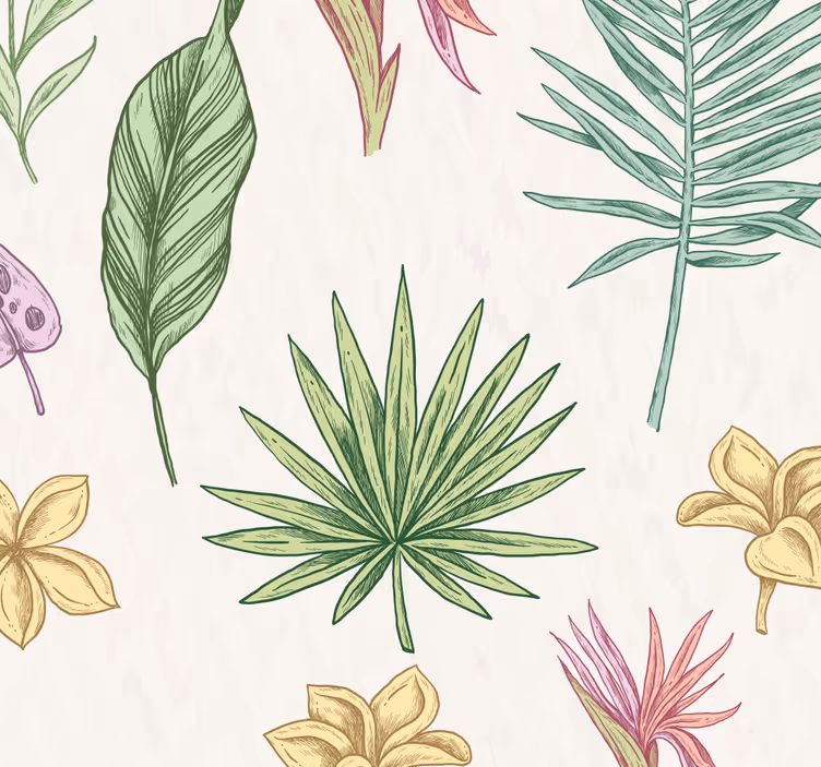Papel de parede floral Flores e palmeiras - TenStickers