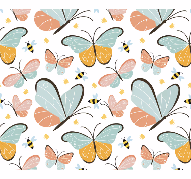 papel de parede borboletas padrão de abelhas - TenStickers