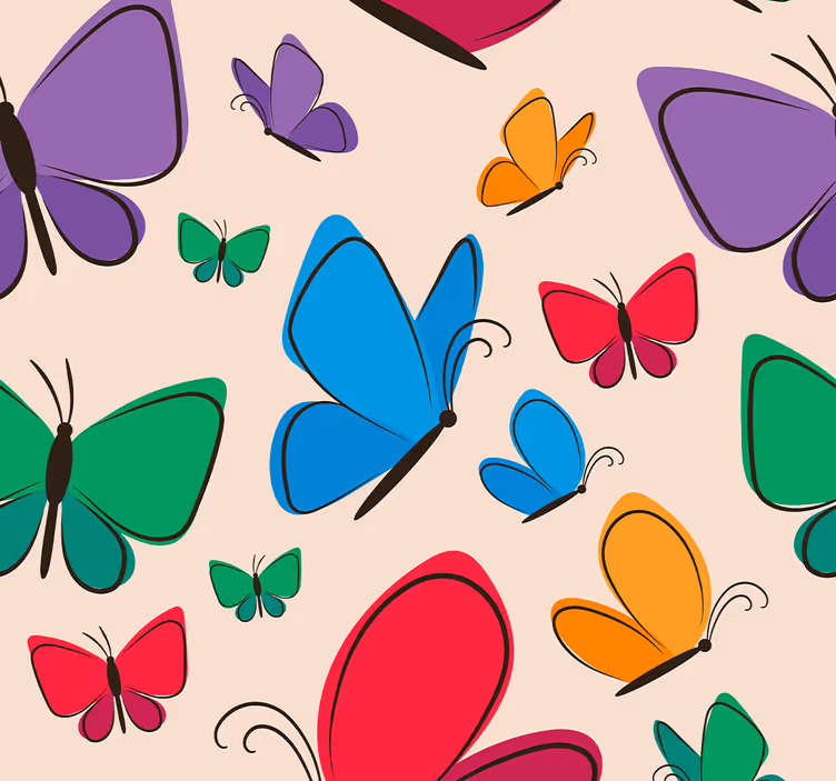 papel de parede borboletas motivo colorido em fundo bege - TenStickers