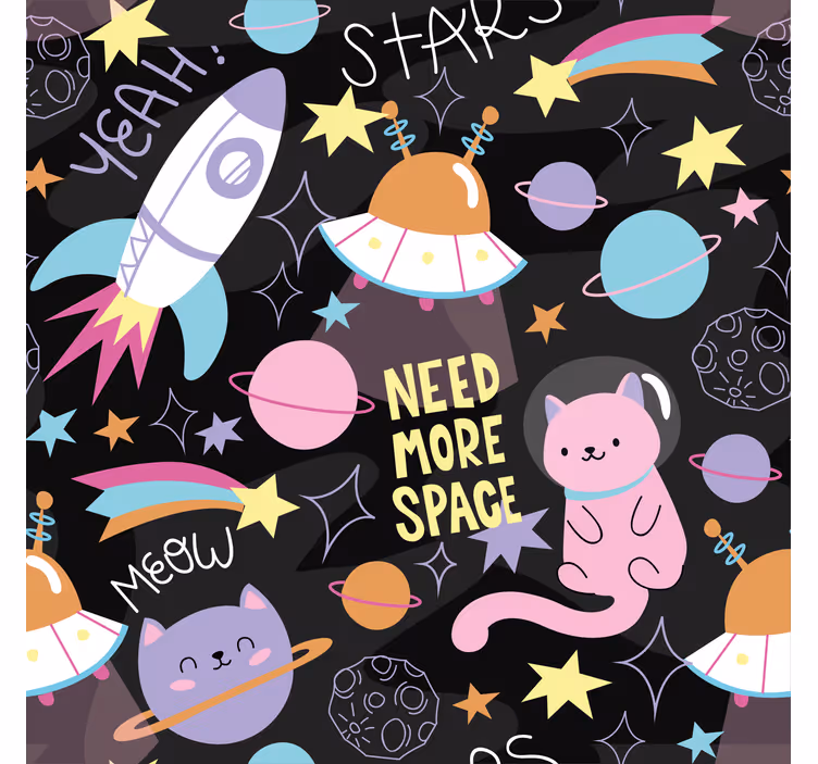 papel de parede infantil Gato de papel de parede no espaço - TenStickers