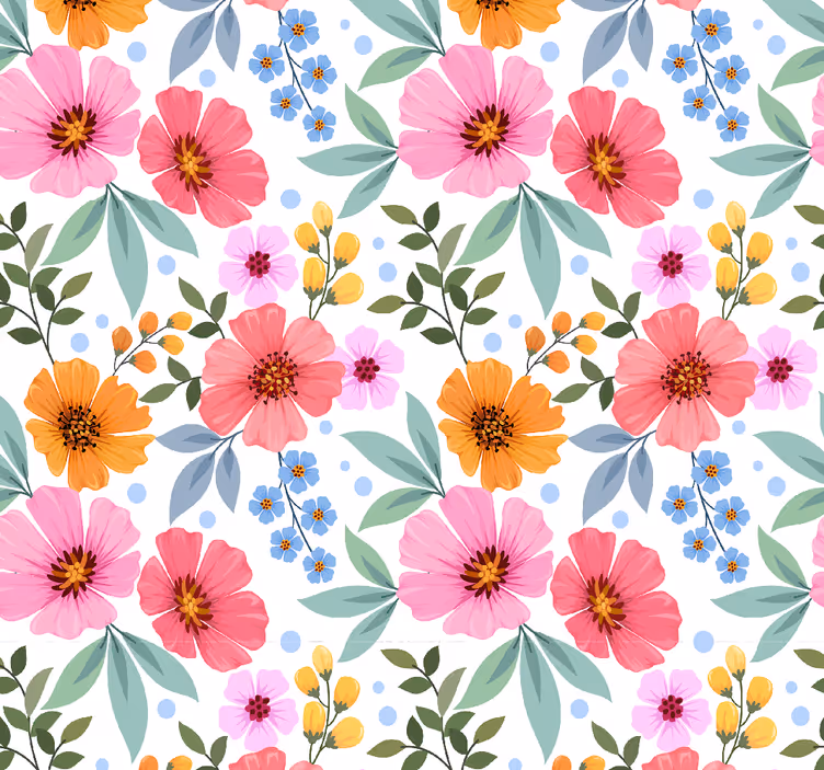 papel de parede flores pequeno padrão colorido - TenStickers