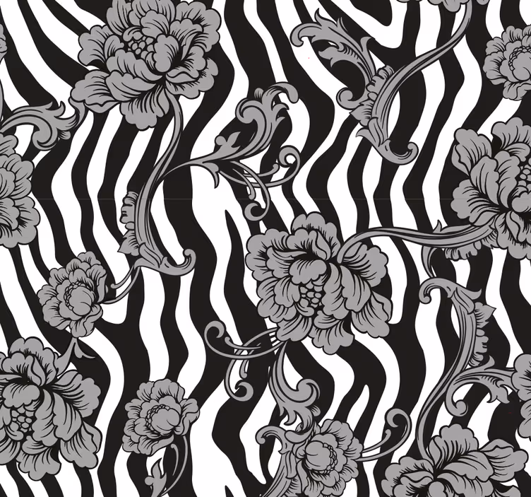 Papel de parede zebra fusão floral com listras de zebra - TenStickers