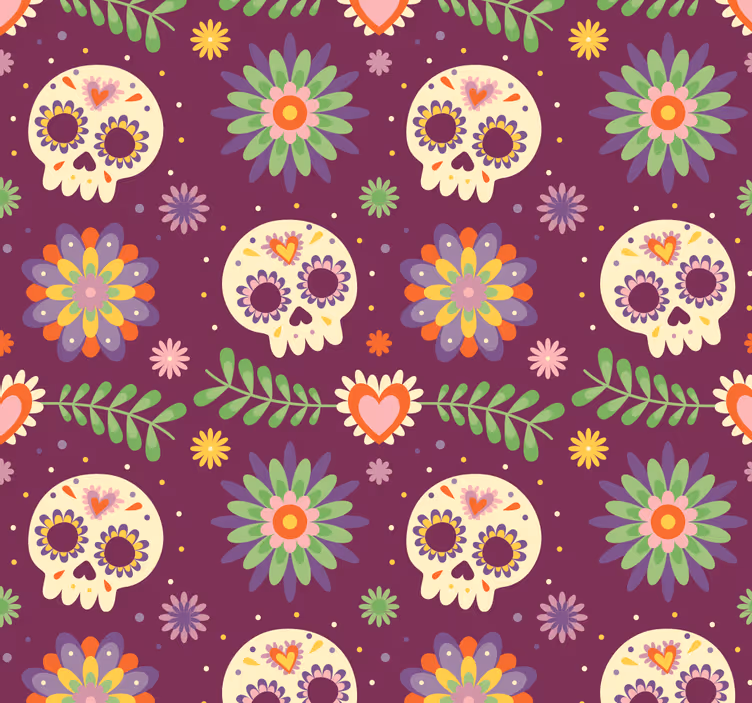 Papel de parede halloween motivo floral caveira rústica - TenStickers