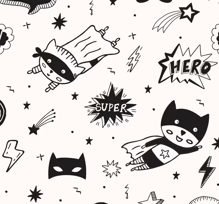 Papel de parede infantil com padrões de quadrinhos de heróis - TenStickers