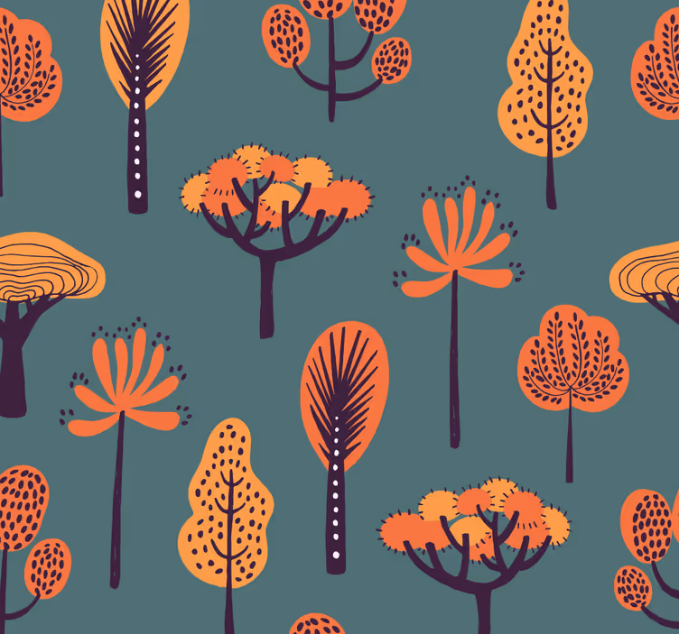 papel de parede árvores motivos botânicos estilizados - TenStickers
